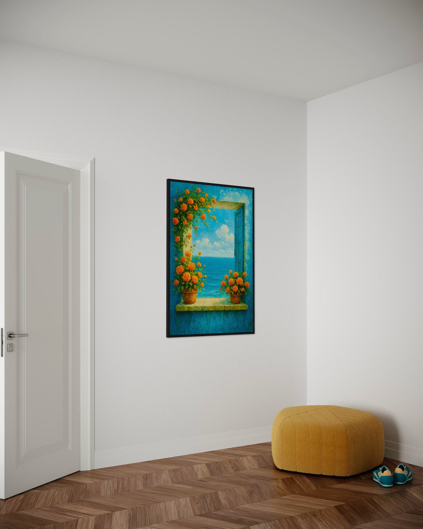 Coastal Window Printable Wall Art | Floral Ocean View Decor | 2:3 Ratio Digital Download