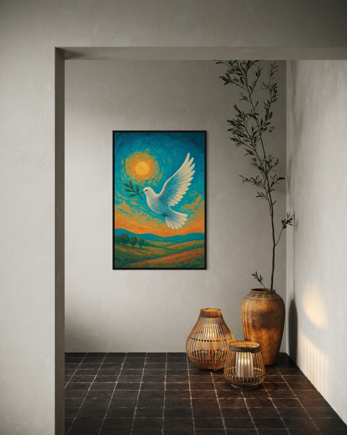 Peace Dove Printable Wall Art | Inspirational Sky & Sun Decor | 2:3 Ratio Digital Download