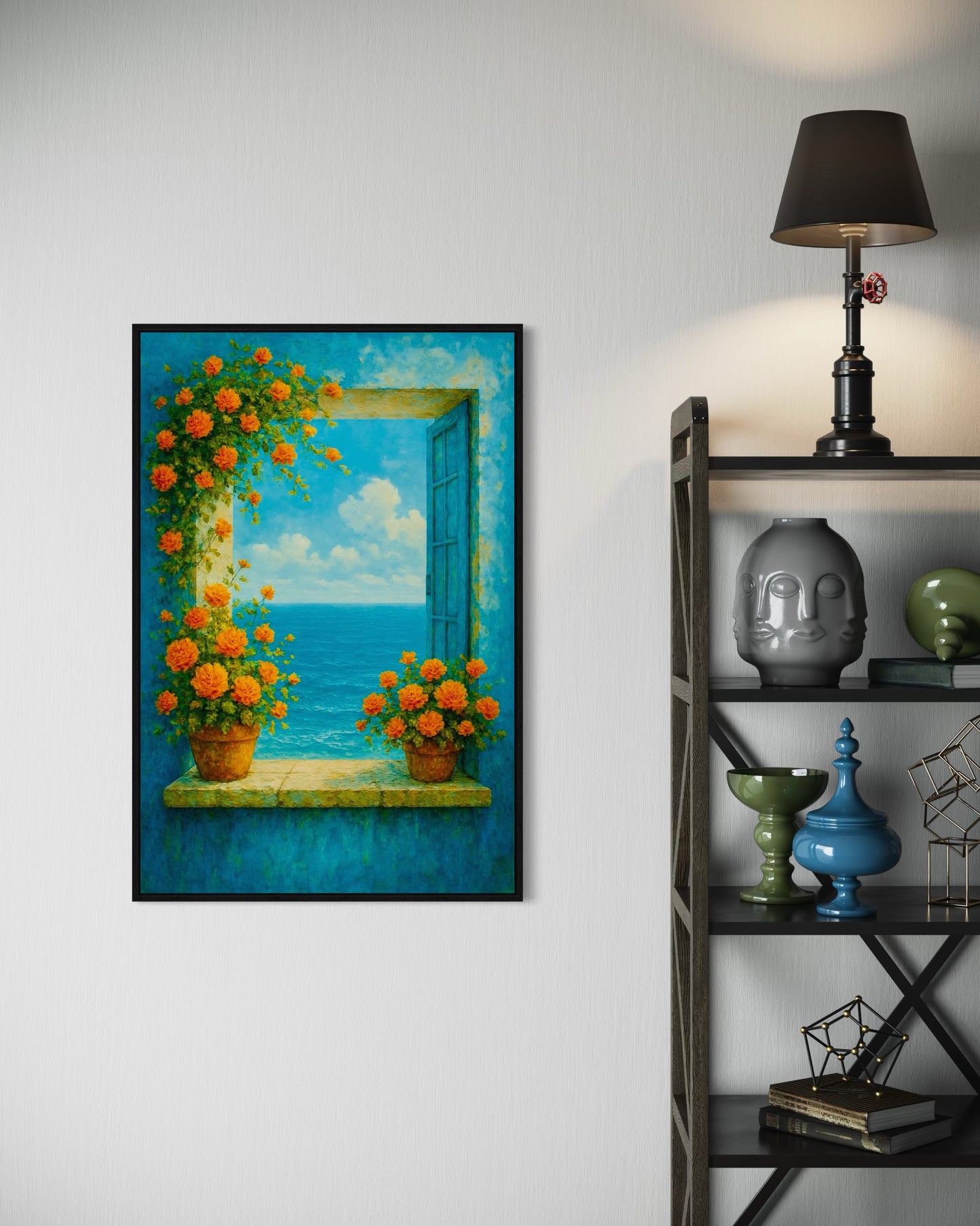 Coastal Window Printable Wall Art | Floral Ocean View Decor | 2:3 Ratio Digital Download