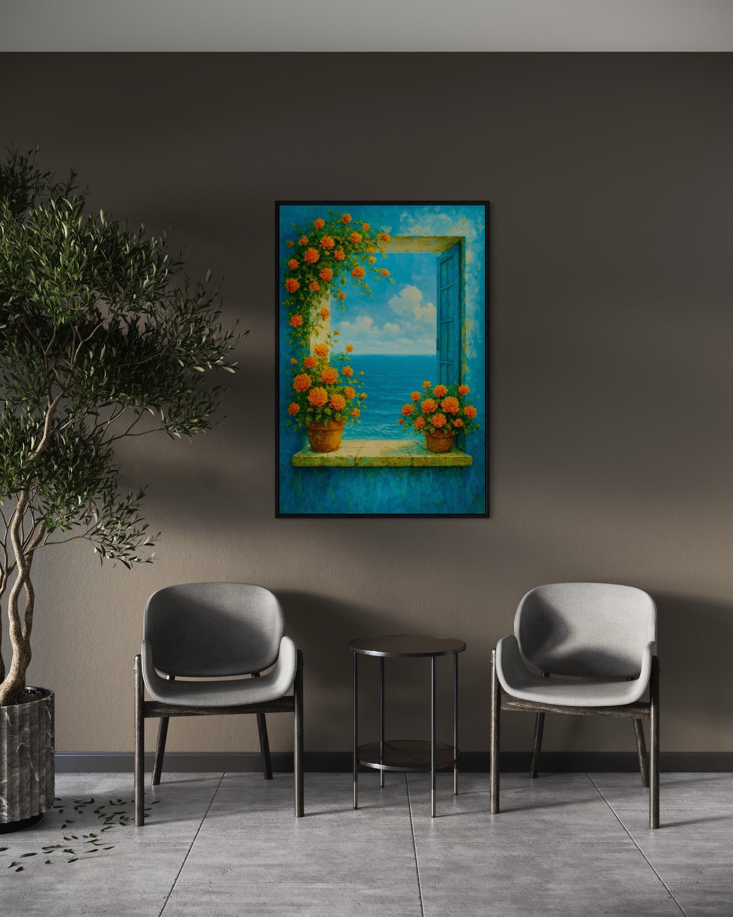 Coastal Window Printable Wall Art | Floral Ocean View Decor | 2:3 Ratio Digital Download
