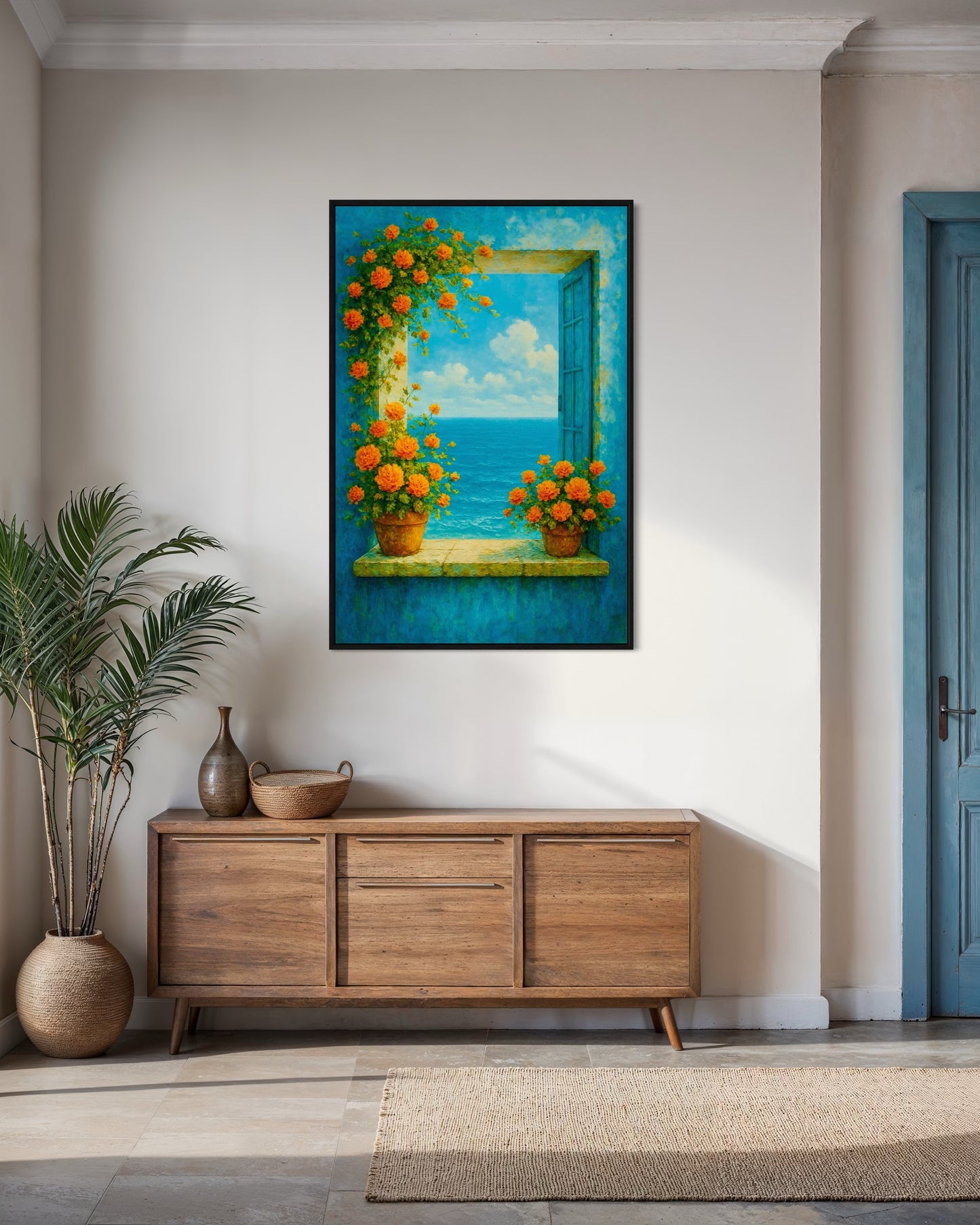 Coastal Window Printable Wall Art | Floral Ocean View Decor | 2:3 Ratio Digital Download