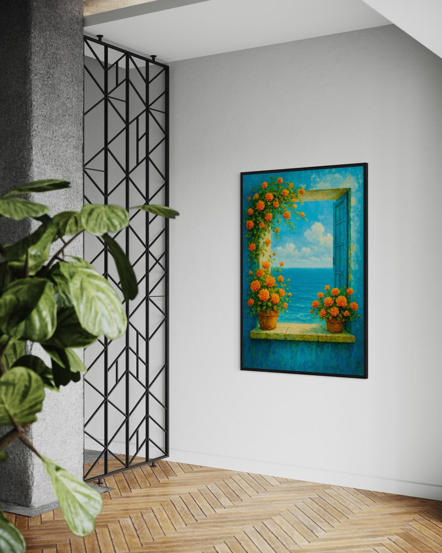 Coastal Window Printable Wall Art | Floral Ocean View Decor | 2:3 Ratio Digital Download