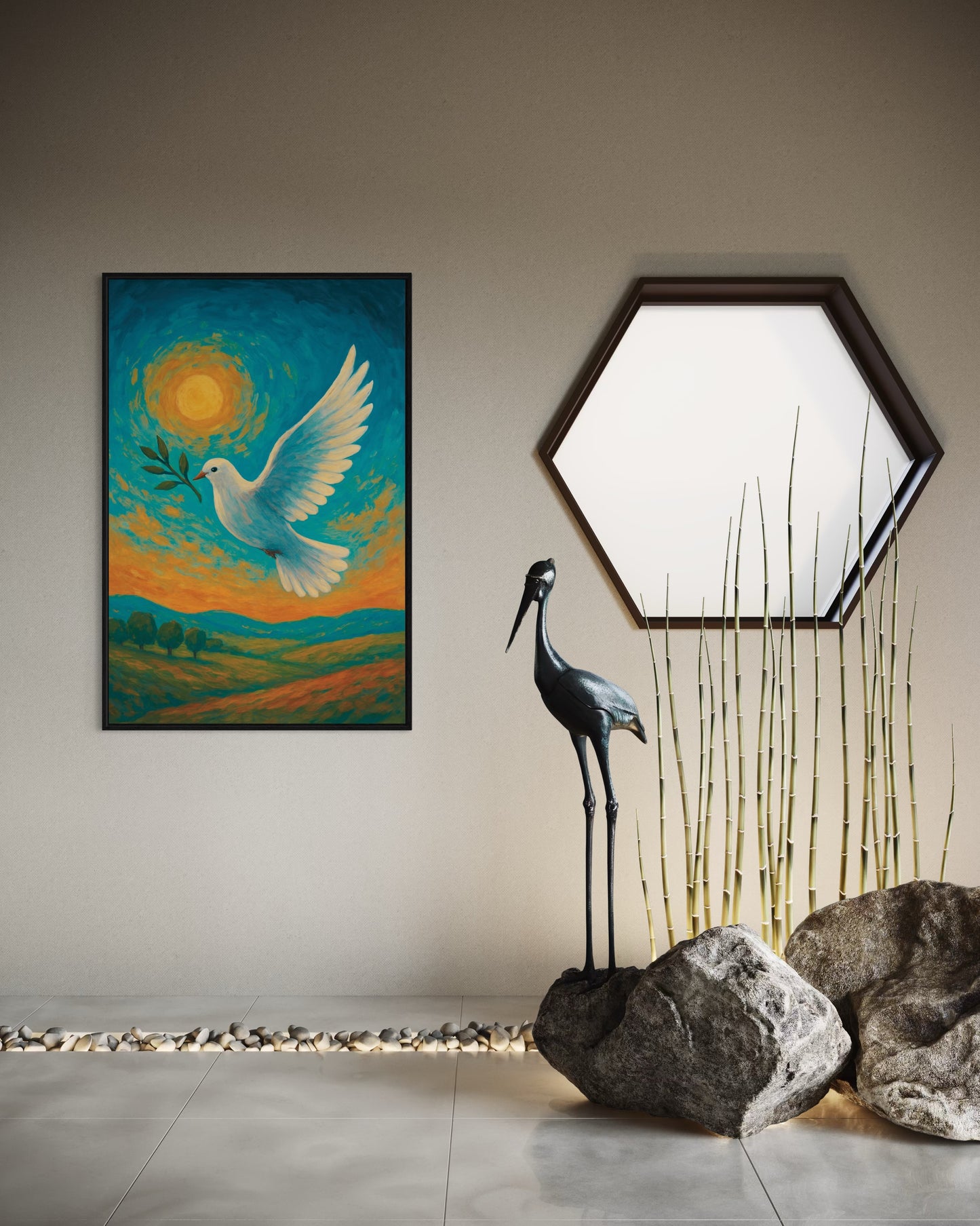 Peace Dove Printable Wall Art | Inspirational Sky & Sun Decor | 2:3 Ratio Digital Download