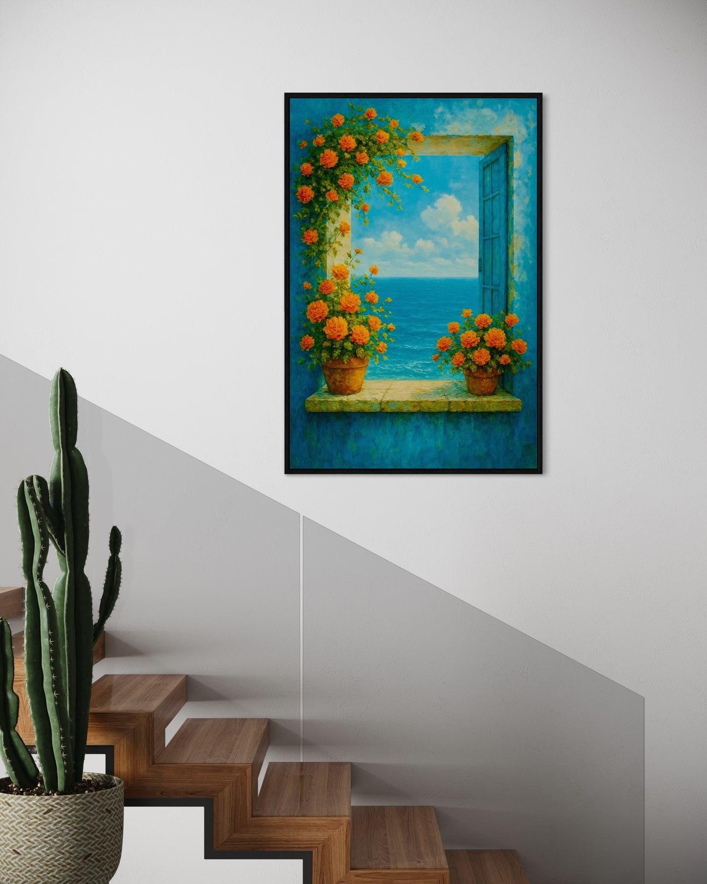 Coastal Window Printable Wall Art | Floral Ocean View Decor | 2:3 Ratio Digital Download