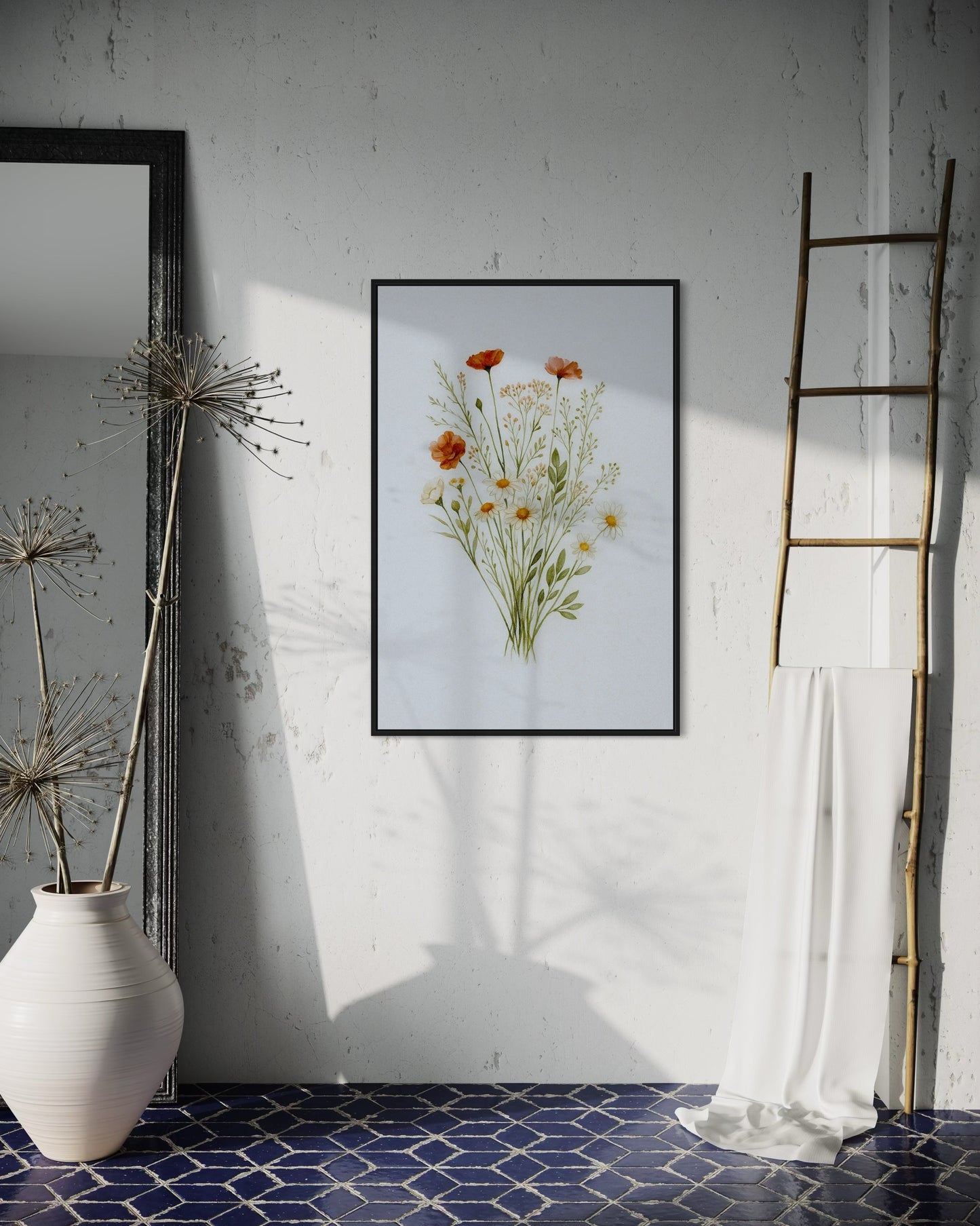 Wildflower Bouquet Printable Wall Art | Botanical Watercolor Digital Download | Minimalist Floral Home Decor