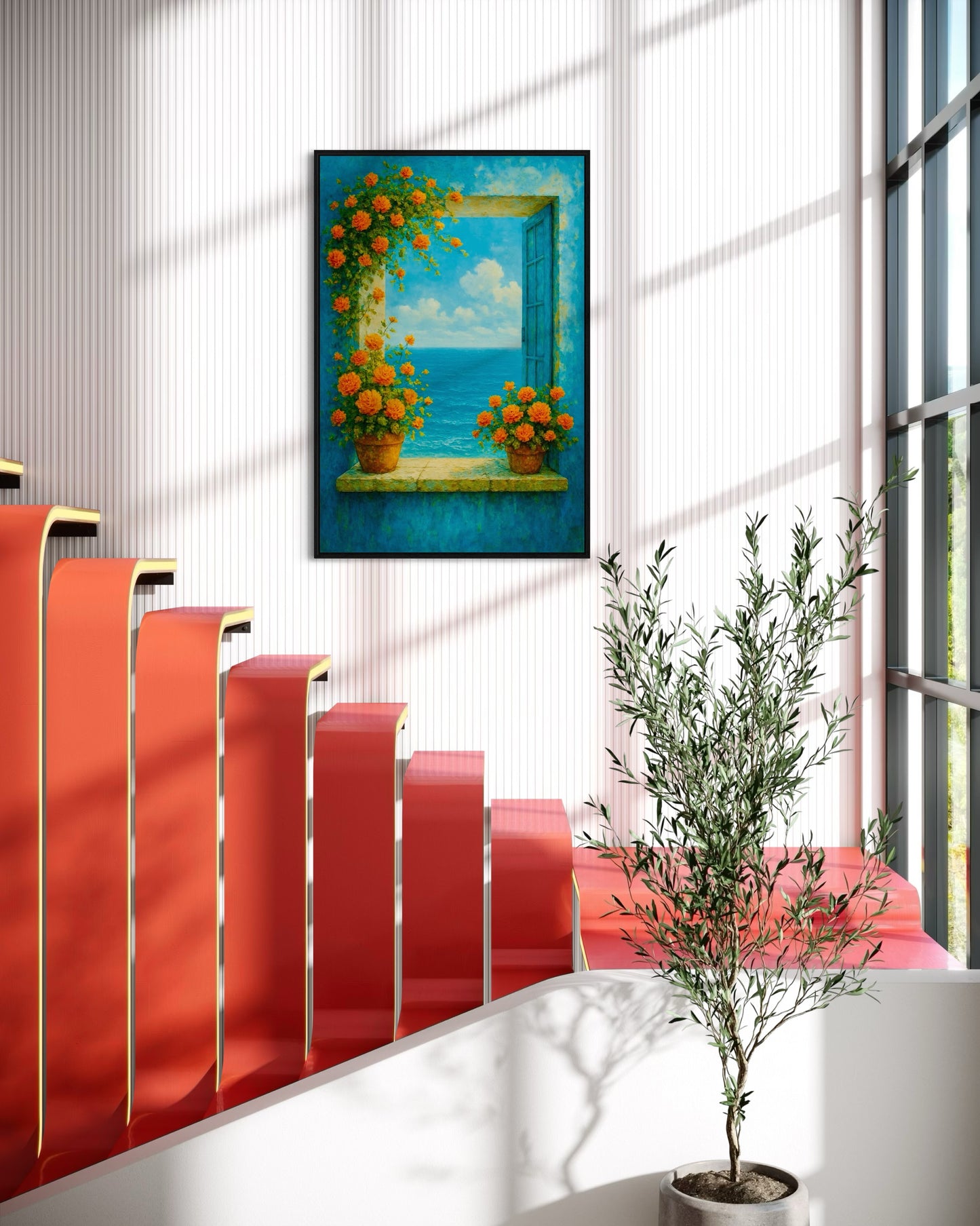 Coastal Window Printable Wall Art | Floral Ocean View Decor | 2:3 Ratio Digital Download