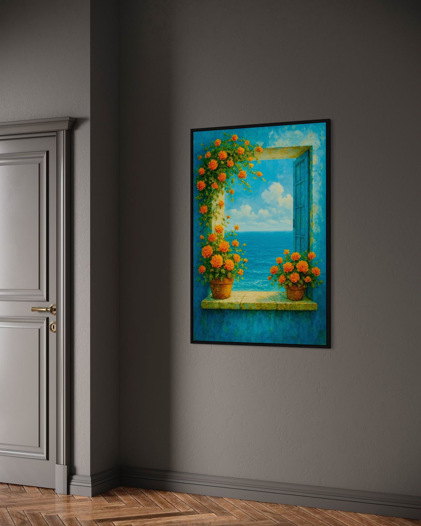 Coastal Window Printable Wall Art | Floral Ocean View Decor | 2:3 Ratio Digital Download