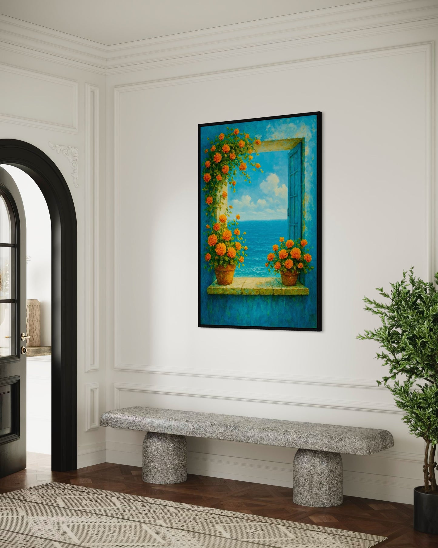Coastal Window Printable Wall Art | Floral Ocean View Decor | 2:3 Ratio Digital Download