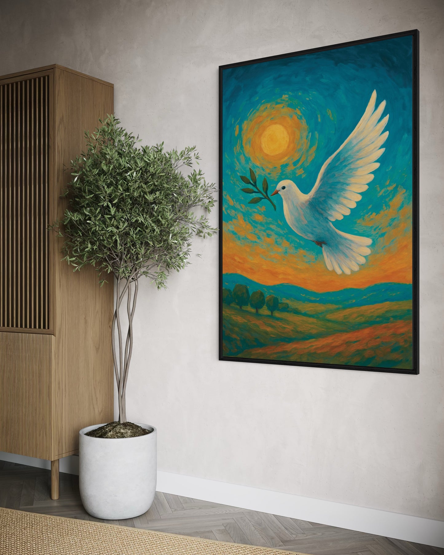 Peace Dove Printable Wall Art | Inspirational Sky & Sun Decor | 2:3 Ratio Digital Download