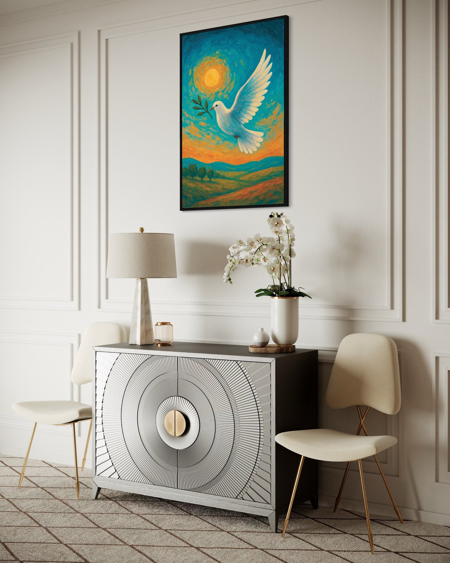 Peace Dove Printable Wall Art | Inspirational Sky & Sun Decor | 2:3 Ratio Digital Download