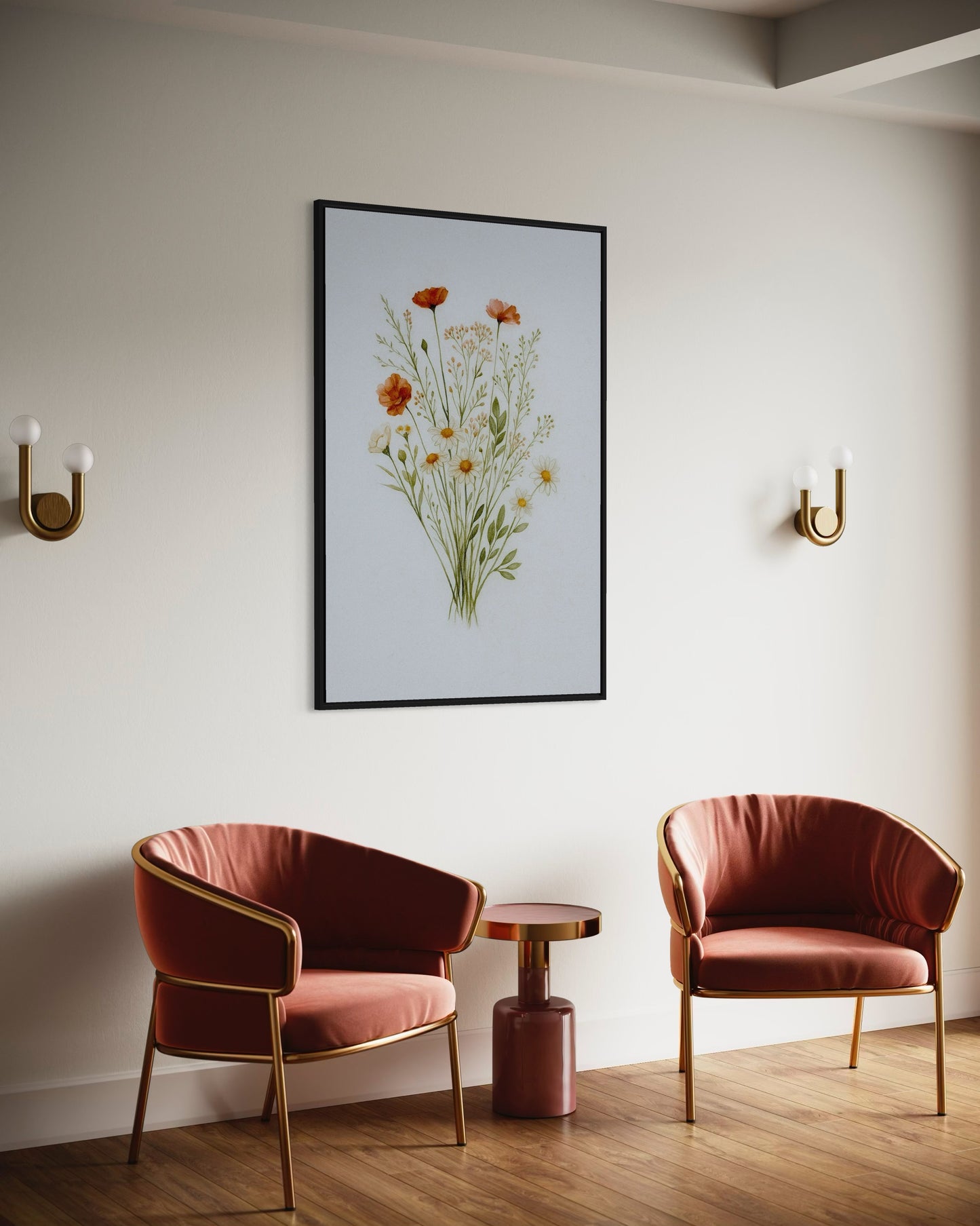 Wildflower Bouquet Printable Wall Art | Botanical Watercolor Digital Download | Minimalist Floral Home Decor