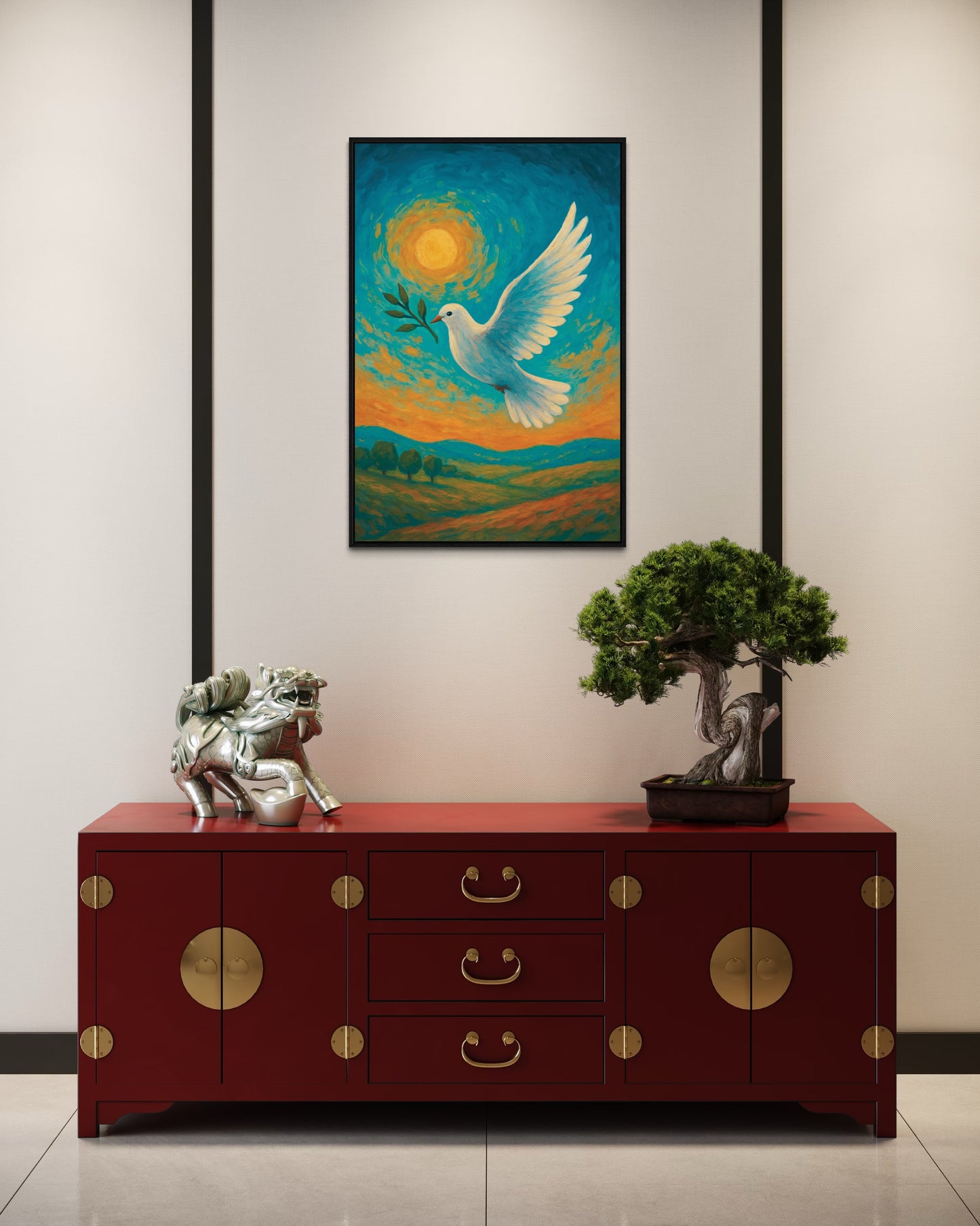 Peace Dove Printable Wall Art | Inspirational Sky & Sun Decor | 2:3 Ratio Digital Download