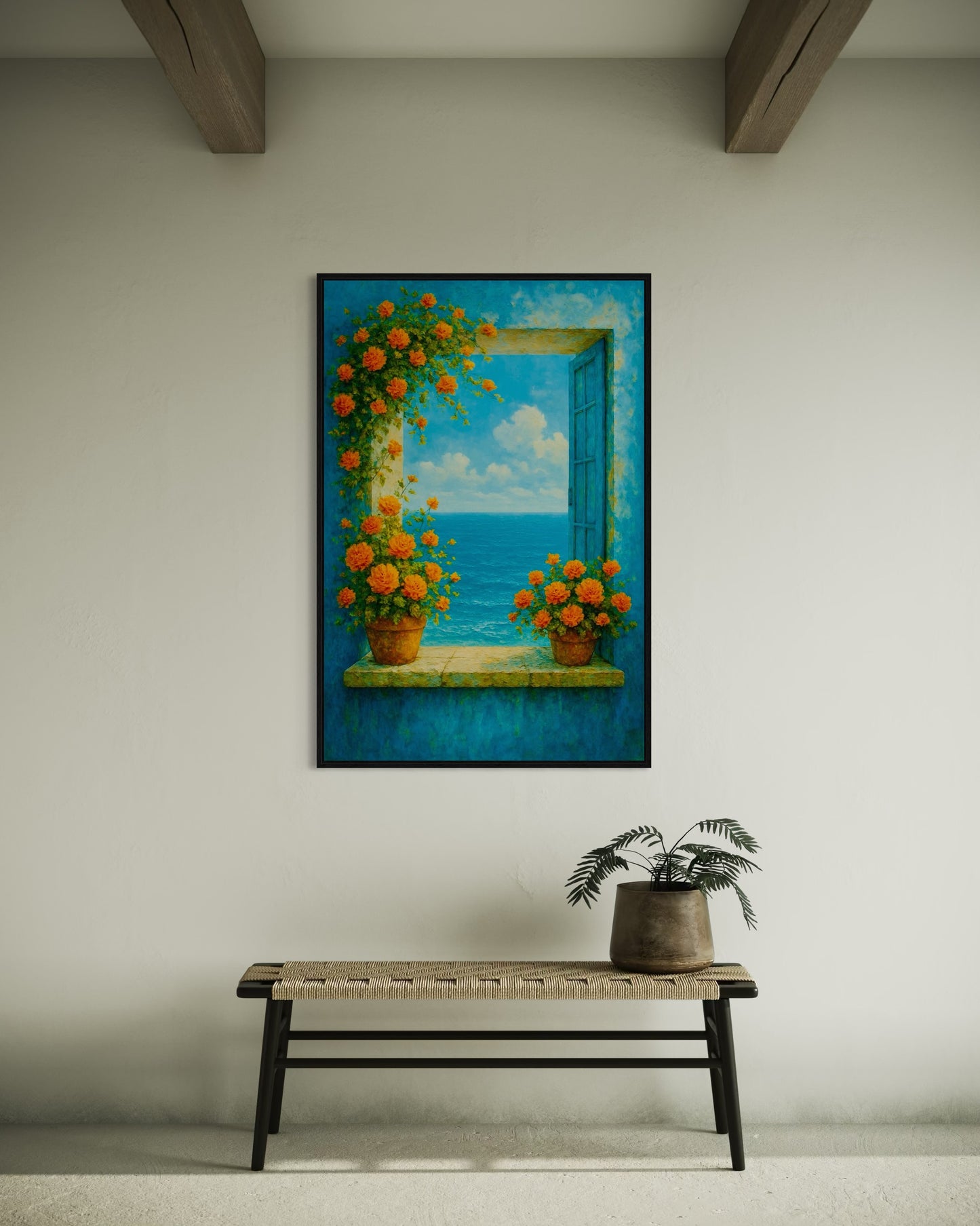 Coastal Window Printable Wall Art | Floral Ocean View Decor | 2:3 Ratio Digital Download