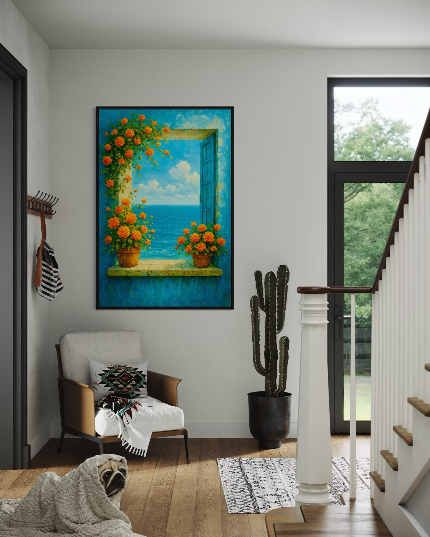 Coastal Window Printable Wall Art | Floral Ocean View Decor | 2:3 Ratio Digital Download