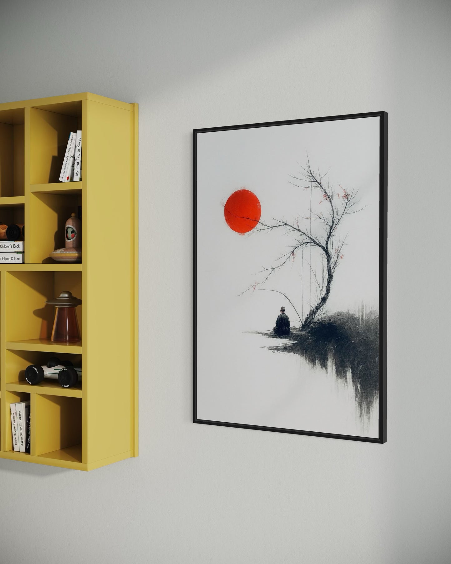 Zen Minimalist Wall Art | Japanese Ink Style | Red Sun Meditation Printable | 2:3 Ratio Digital Download